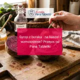 Syrop z buraka i miodu na kaszel i wzmocnienie. Składniki na desce, gotowe do przygotowania domowego leku.