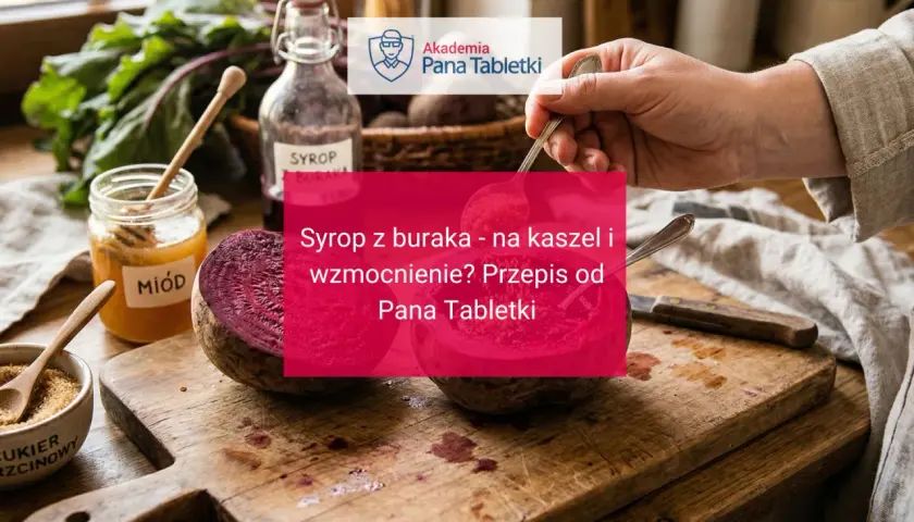 Syrop z buraka i miodu na kaszel i wzmocnienie. Składniki na desce, gotowe do przygotowania domowego leku.