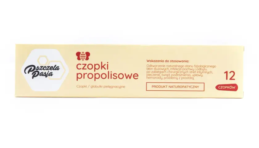 Czopki propolisowe na infekcje intymne. Wspierają regenerację błon śluzowych, łagodzą pieczenie i świąd. Produkt naturo-patyczny.