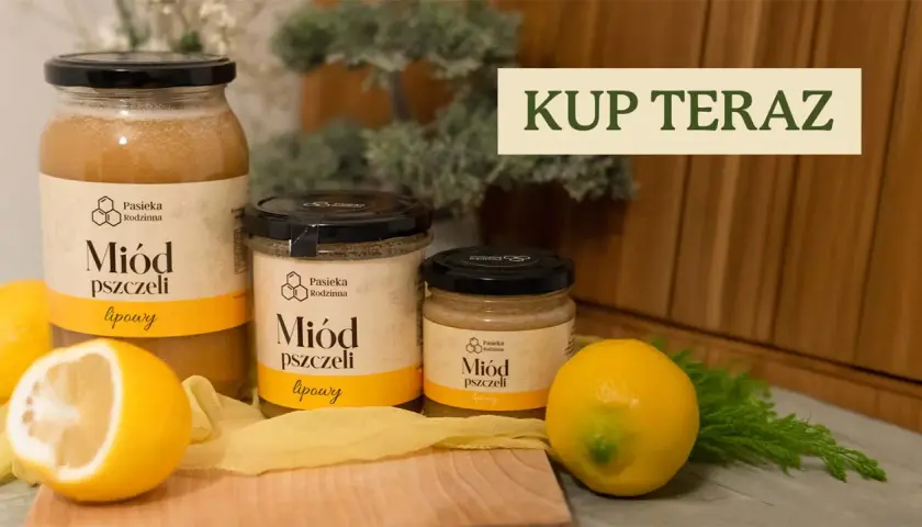 Naturalny miód lipowy z Pasieki Rodzinnej to idealny wybór, gdy szukasz odpowiedzi na pytanie: jaki miód na zapalenie krtani. Cytryny podkreślają jego właściwości.