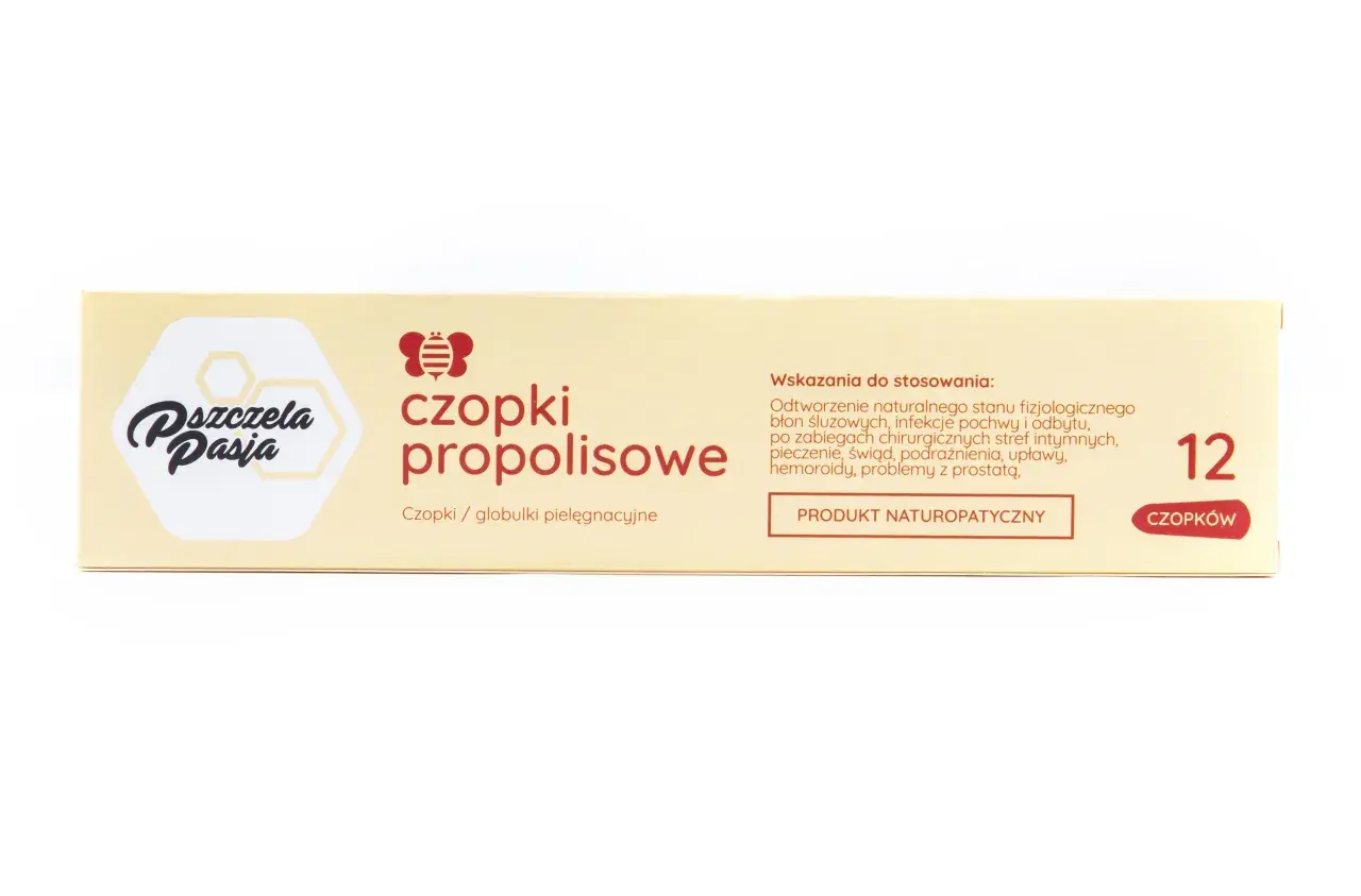 Czopki propolisowe na infekcje intymne. Wspierają regenerację błon śluzowych, łagodzą pieczenie i świąd. Produkt naturo-patyczny.