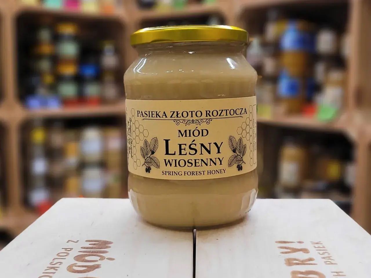 Słoik miodu leśnego wiosennego z pasieki Złoto Roztocza. Naturalny, polski miód.